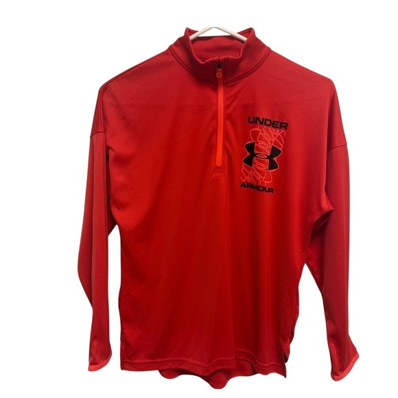 Under Armour Kids Red HeatGear Quarter Zip Pullover Long Sleeve Shirt YMD Medium - Picture 3 of 11